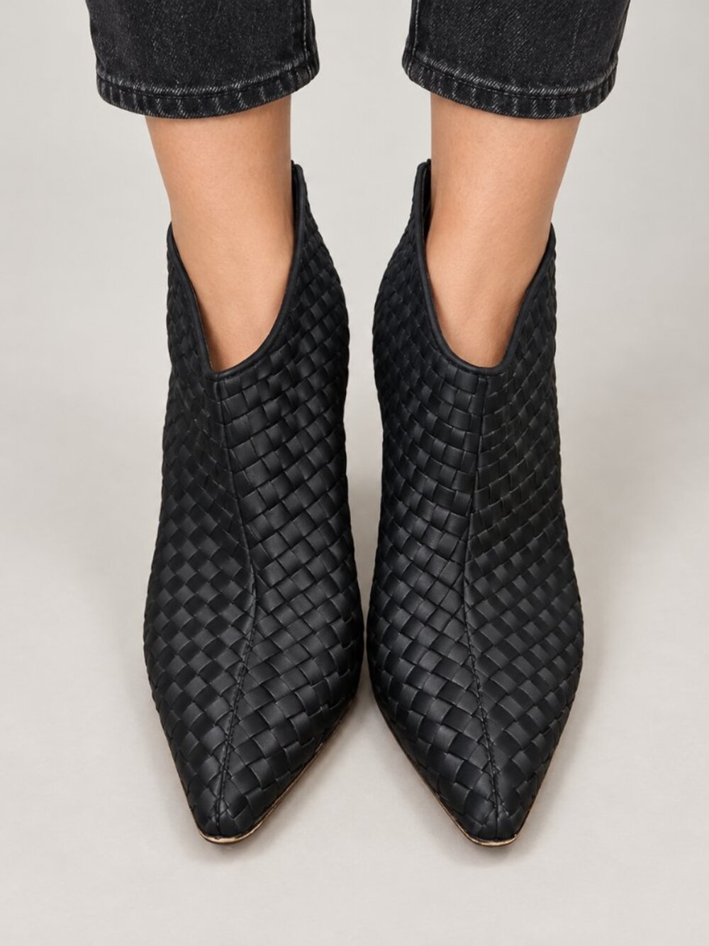 Bottega Veneta Black Woven Pointed Ankle Booties